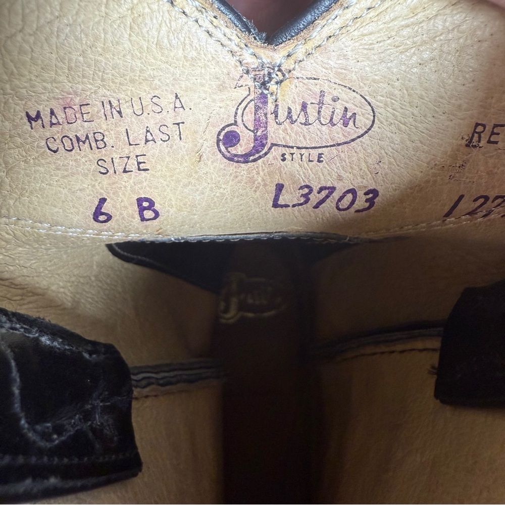 Justin Cowboy Boots Black Leather Western Boots M Size 6 womens Size 7.5 - Picture 7 of 8